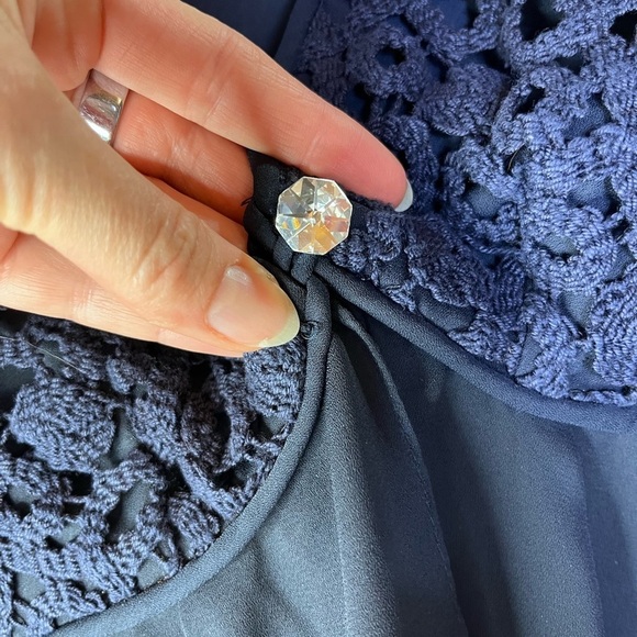 Cache Vintage Sheer Crochet Lace Top Navy Long Sleeve Romantic Womens Sz 6 - Picture 6 of 7